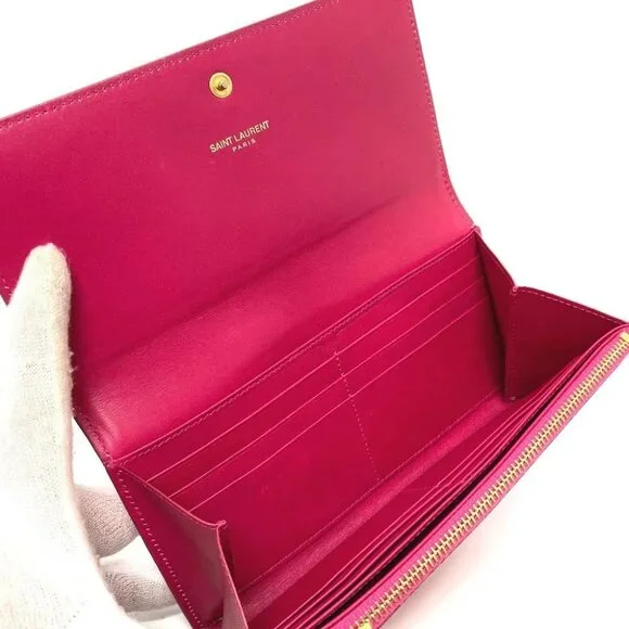 SAINT LAURENT PARIS 340839 logo Bifold Long Wallet patent Leather Pink - Picture 8 of 9